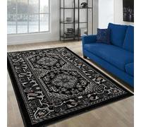 Luxury Soft Extra Large Traditional Zinat Rugs Hallway Runner Rug for Living Room Oriental Rug for Bedroom Decor Dining Room Carpet Kitchen Washable Hall Runner Door Mats (Black, 160 x 230cm)