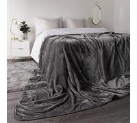 Luxury Soft Faux Velvet Fur Mink Throw Over Sofa Fluffy Warm Cozy Bed Blanket (Grey, King (200 x 240cm))