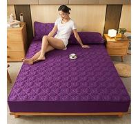 Luxury & Softest Quality Bedding Fitted Sheet King,Pure Color Super Soft Brushed Cotton Thick Bed Sheets,Quilted Mattress Protector for Hotel Bedroom White A 200x220cm (Purple Queen 180x200cm)