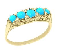 Luxury Solid 9ct Gold Turquoise Victorian Style Eternity Ring - Size P