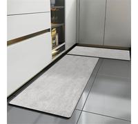 Luxury Solid Color Kitchen Mats 2PCS - Vintage Green/Charcoal/Grey/Camel Anti-Fatigue Runner & Mat with Leather-Like Texture, Quick-Dry,Non-Slip for Kitchen Sink Laundry(Light gray,45x70+180CM)