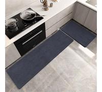 Luxury Solid Color Kitchen Mats 2PCS - Vintage Green/Charcoal/Grey/Camel Anti-Fatigue Runner & Mat with Leather-Like Texture, Quick-Dry,Non-Slip for Kitchen Sink Laundry(Blue,40x60CM)