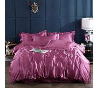 Luxury Solid Color Satin Silk Bedding Set, Natural Amino Acid Silk Sheets, Seamless Hypoallergenic Bedspread, Pearly Luster Soft Silk Sheets, King Size Home Bedding Set (Five Queen 4PCS)
