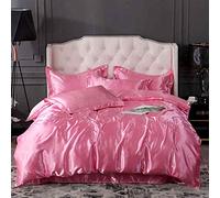 Luxury Solid Color Satin Silk Bedding Set, Natural Amino Acid Silk Sheets, Seamless Hypoallergenic Bedspread, Pearly Luster Soft Silk Sheets, King Size Home Bedding Set (Seven Queen 4PCS)