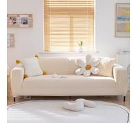 Luxury Solid Color Soft Microfiber One Piece Sofa Slipcover Full Angle Wrap Thick Elastic Anti-Scratch Couch Cover for Loveseat Living Room Protection Apricot 76"-90"