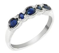 Luxury Solid English Sterling Silver Ladies Natural Deep Blue Sapphire Contemporary Style Eternity Band Ring - Size R