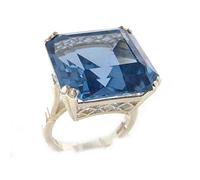 Luxury Solid Sterling Silver Huge Heavy Square Octagon cut Created Aquamarine Ring