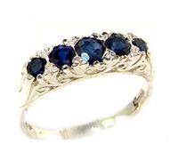 Luxury Solid Sterling Silver Natural Deep Blue Sapphire Victorian Style Eternity Ring - Size O