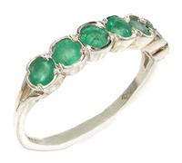 Luxury Solid Sterling Silver Vibrant Green Natural Emerald Eternity Ring - Size O