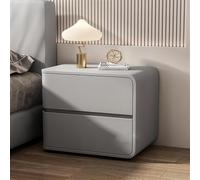 Luxury Solid Wood Bedside Table with 2 Drawers Modern Cream Leather Nightstand Elegant Bedroom & Living Room Furniture Simple Design for Stylish Home Décor