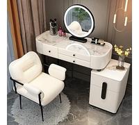 Luxury Solid Wood Makeup Vanity with Modern Marble Top Touchscreen HD Mirror 5-Drawer Makeup Table Set for Elegant Home Decor
