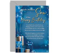 Luxury Son Birthday Card for Him - Blue and Gold Foil Happy Birthday Greeting Card for Son - Special Birthday Gift - 16th, 17th, 18th, 21st, 25th Birthday Card for Him from Mum and Dad | Blank Inside