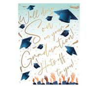 Luxury Son Graduation Congratulations Card with Gold Foil Design, Navy Blue Mortarboards