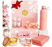 Luxury Spa Gift Basket for Women - Relaxing Christmas Gift, Self Care Kit with Body Scrub & Cream, Facial Mist, Scented Candle & More - Perfect Birthday Gift For Women, Wife, Mom - Box Set of 9 Pcs