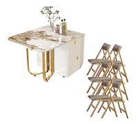 Luxury Space-Saving Folding Dining Table Set with 6 Chairs Telescopic Design Removable Rock Board Perfect for Small Apartments Modern and Stylish Dining Solution