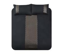 Luxury Sparkle Duvet Cover and Pillowcase Bedding Set Embossed Gold Metallic Foil Geometric Velvet Glitz Border (Black, Super King)
