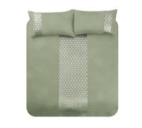 Luxury Sparkle Duvet Cover and Pillowcase Bedding Set Embossed Silver Metallic Foil Geometric Velvet Glitz Border (Sage, King)