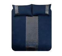 Luxury Sparkle Duvet Cover and Pillowcase Bedding Set Embossed Silver Metallic Foil Geometric Velvet Glitz Border (Navy, Super King)