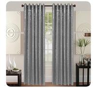 Luxury Sparkle Glitter Shimmer Silver Black Metallic Block out Curtain Eyelet Ring Top Pair Readymade Curtains (Silver, 90″x 90″ (228 x 228cm))