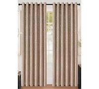Luxury Sparkle Glitter Shimmer Silver Black Metallic Block out Curtain Eyelet Ring Top Pair Readymade Curtains (Beige, 66″x 72″ (167 x 183cm))