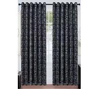 Luxury Sparkle Glitter Shimmer Silver Black Metallic Block out Curtain Eyelet Ring Top Pair Readymade Curtains (Black, 66″x 54″ (167 x 137cm))