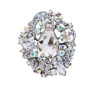 Luxury Sparkling Iridescent Crystal Brooch, Silver-Tone Floral Design, Aurora Borealis Rhinestone Accents