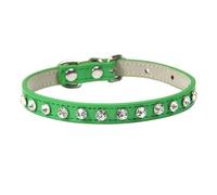 Luxury Sparkling Rhinestone Adjustable Leather Cat Collar For Yorkshire Terrier Pug Chihuahua Poodle,Green,M