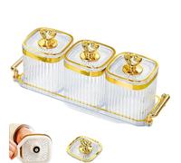 Luxury Spice Jar Set with Tray, 350ml Airtight Seasoning Container with Silicone Seal & Lid, 3-Piece Shatterproof Sugar Bowl Condiment Pots for Kitchen Countertop Coffee Bar(Crystal Clear)