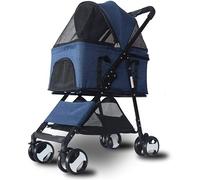 Luxury Split Pet Strollers for Small Medium Dogs/Cats 3 in 1 Cat Stroller Cheap/Pet Suitcase/Car Seat Cradle Detachable Basket Bold Stainless Steel Frame (Pink) (Blue)