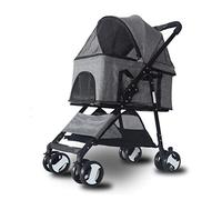 Luxury Split Pet Strollers for Small Medium Dogs/Cats 3 in 1 Cat Stroller Cheap/Pet Suitcase/Car Seat Cradle Detachable Basket Bold Stainless Steel Frame (Black) (Grey)