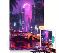Luxury Sport Car Neon City Nightscape 1000 Pieces Puzzles for Teenagers Serene Game Smooth Joint Pattern Build (50x75cm)