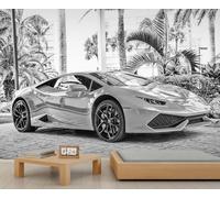Luxury Sports Car Mural Wallpaper Tropical Boys Wallpaper Palm Tree Wallpapers Modern Architecture Wall Paper for Kids Bedroom Living Room Sofa Tv Background Large Wall Mural Poster 500X350cm