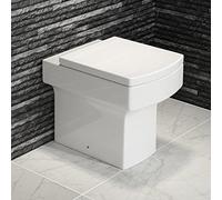 Luxury Square Back To Wall Toilet Pan & Seat Modern Ceramic Bathroom WC CT612BTW