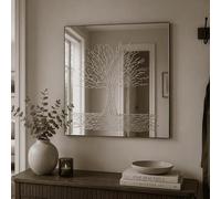 Luxury Square Decorative Wall Mirror 70cm with Handcrafted Glitter Resin Tree Design, Bevelled Glass Mirror, Ready to Hang