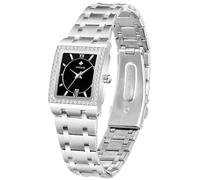 Luxury Stainless Steel Women’s Bracelet Watch - Waterproof Analog Quartz with Diamond Bezel and Calendar Feature (Silver Black)