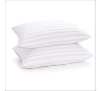 Luxury Striped Bounce Back Pillow Pairs Extra Filled Hotel Quality Pure Cotton Outer Cover Twin Pack Pillows For Great Night Sleep (Pack of 2)