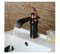 Luxury Style Bagno Bacino Lavandino Rubinetto in Ottone Massiccio Olio strofinato Bronzo Con Rosa D'oro Tap Cascata(Black and Rose Gold)