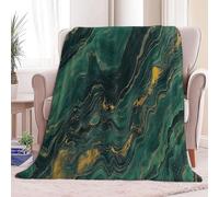 Luxury Style Soft Cosy Sherpa Blanket Deep Green And Gold Marble Luxurious Design Fleece Throw Blanket for Kids Adults Fluffy Blanket Breathable Blanket for Sofa Bed Couch Super King 220 x 240 cm