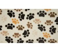 Luxury Super Soft Coral Cuddle Fleece Fabric Material - Paws Ecru & Brown, 1Mtr 150cmx100cm