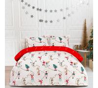Luxury Super Soft & Elegant Reversible PARTY SANTA Christmas Duvet Set Smart Living Red Double