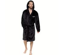 Luxury Super Soft Fleece Dressing Gown Bath Robe Hooded Thick Warm Snuggle (Black Hooded, Large-X-Large)