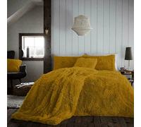 Luxury Super Soft HUG & SNUG Long Pile Fleece Fluffy Fur Duvet/Quilt Cover Bedding Set With Matching Pillow Cover (Single, Ochre)