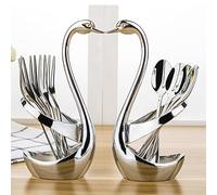 Luxury Swan Cutlery Set - 6-Piece Elegant Coffee Spoons & Fruit Forks with Sculpted Holder - Stainless Steel Mini Spoon Fork Set for Tea Time, Dessert, Kitchen Decor & Gifting