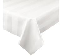 Luxury Table Protector Pad, 2 in 1 Table pad + Great Looking Tablecloth - Heat Resistant, Spill & Stain Proof - Flannel Backing (54x72, White - Silk Stripe)
