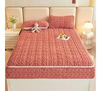 Luxury Taffeta Mattress Topper - Thick Winter Warm Protector Elastic Band Bed Cover Dust Cover - Brick Red 120x200cm for Ultimate Comfort & Protection