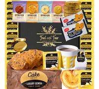Luxury Tea & Cake Gift Set - Food Gift Hamper with Everyday Tea, Premium Genoa Fruit Cake, Border Biscuit Selection, All Butter Sweethearts & Mint