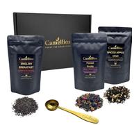 Luxury Tea Gift Box, 3 Loose Leaf Teas with Spoon, Camellios | 3 Premium Blends, Steel Scoop | Ideal Gift for Her and Him | Ready to Give | UK Hand Blended