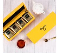 Luxury Tea Gift Box - Fine Wooden Tea Chest with 4 Premium Loose Leaf Teas in Golden Tins - Moroccan Mint, Pure Hibiscus, Chamomile & Himalayan Green - Elegant Reusable Tea Hamper for Gifts