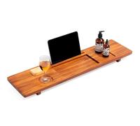 Luxury Teak Bathtub Caddy Tray - 35 Expandable Spa Organizer For Freestanding & Standard Tubs - Water-resistant Wood With Wine Glass Holder, Phone Slot & Non-slip Grips
