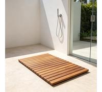 Luxury Teak Shower Mat 20x24 Inch - Non-Slip, Fast-Drain Slatted Design for Spa, Bathroom & Outdoor - Durable, Stylish Teak Wood Bath Mat Flooring